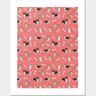 Cute corgi pattern - pink Posters and Art